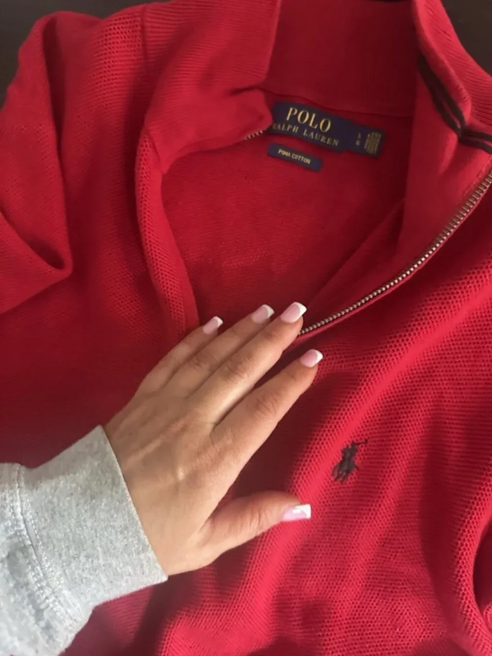 Polo Ralph Lauren Men's Red 1/4 Zip Pima Cotton Pullover Sweater Size Large